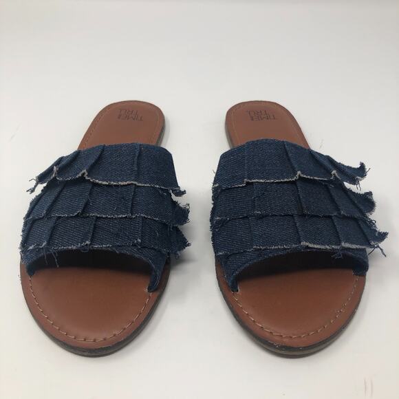 Time and Tru Ruffle Denim Slip-On Sandals Women's Size 7 Summer Beach Vacation - Picture 4 of 8